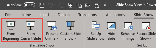 Slide Show View in PowerPoint 365 for Windows
