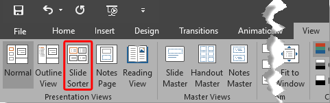 Slide Sorter button within the Presentation Views group