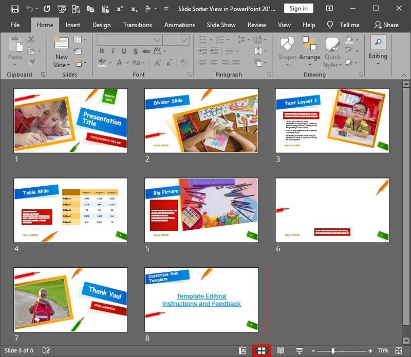 Slide Sorter view in PowerPoint 2019