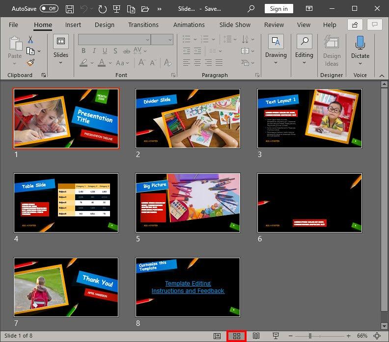 Slide Sorter view in PowerPoint 365 for Windows