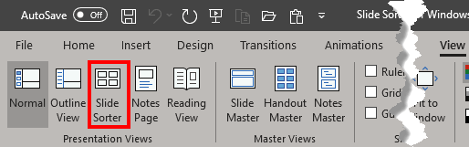 Slide Sorter button within the Presentation Views group