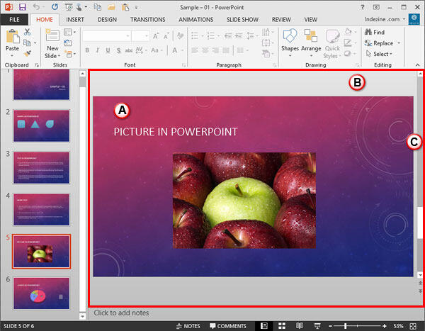 Slide Area within PowerPoint 2013 interface
