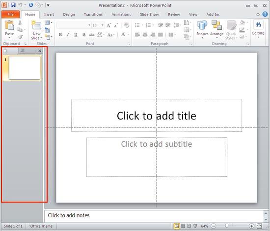 Slide/Outline pane