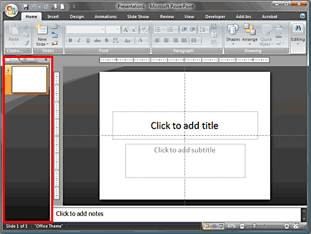 Slide/Outline pane