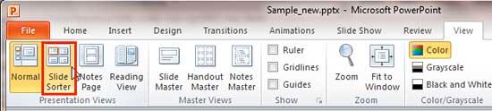 Slide Sorter button within the Presentation Views group