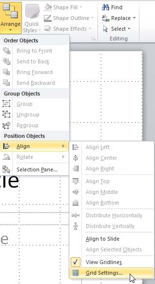 Grid Settings option Grid Settings option