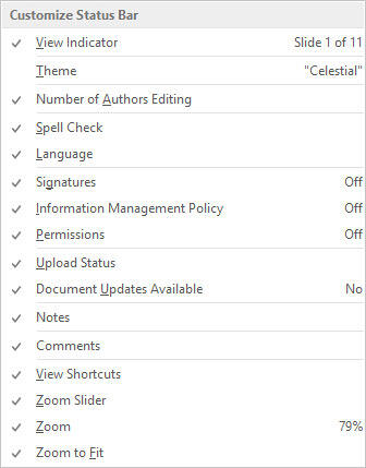 Customize Status Bar menu