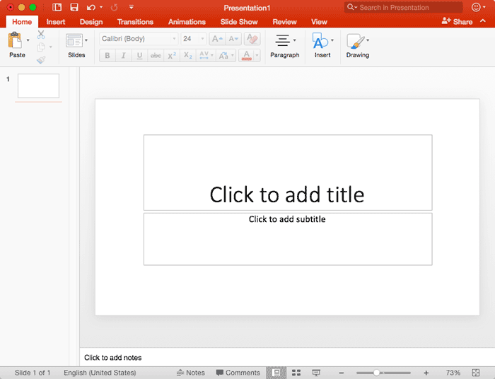 New presentation in PowerPoint 2016 for Mac