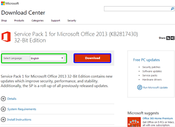 Update Office 2013 to Service Pack 1