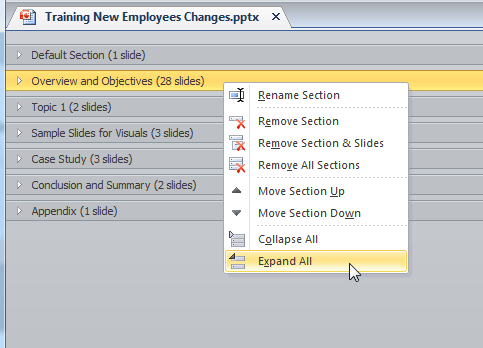 Viewing Sections in PowerPoint 2010 for Windows