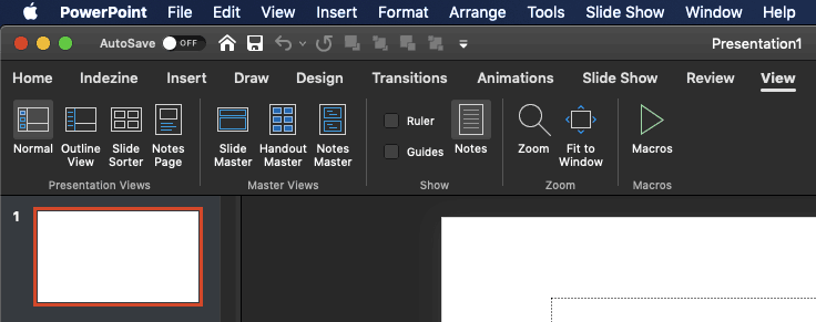 View tab of the Ribbon