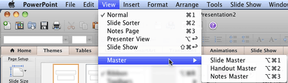 View menu in PowerPoint 2011