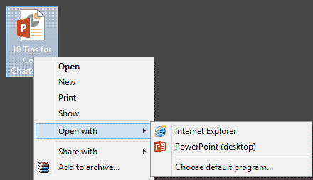 Open with option lets you choose the default PowerPoint version