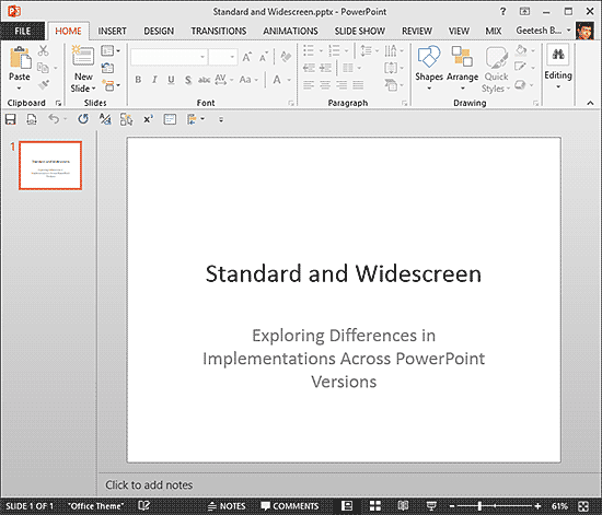 A typical slide in PowerPoint 2013