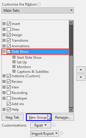 Add a new group within a default tab