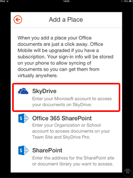 Add SkyDrive as a place
