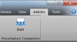 Presentation Companion in the Add-Ins tab of PowerPoint