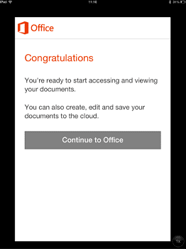 Congratulations, Office Mobile is installed