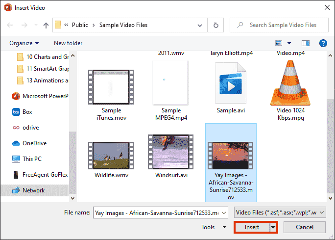 Insert Video dialog box Insert Video dialog box