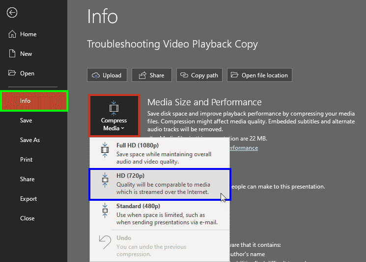 Compress Media in PowerPoint 365 for Windows