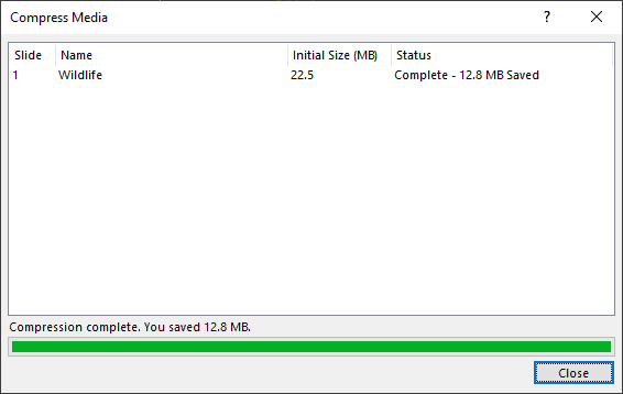 Compression results in PowerPoint 365 for Windows