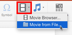 Movie from File option selected within the Video drop-down gallery