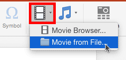 Movie from File option selected within the Video drop-down gallery Movie from File option selected within the Video drop-down gallery