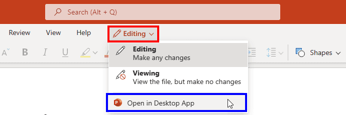 Open in Desktop App option Open in Desktop App option