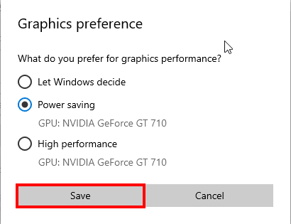 Power saving option is selected in Windows