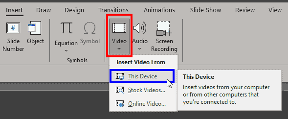 Insert Video From This Device option