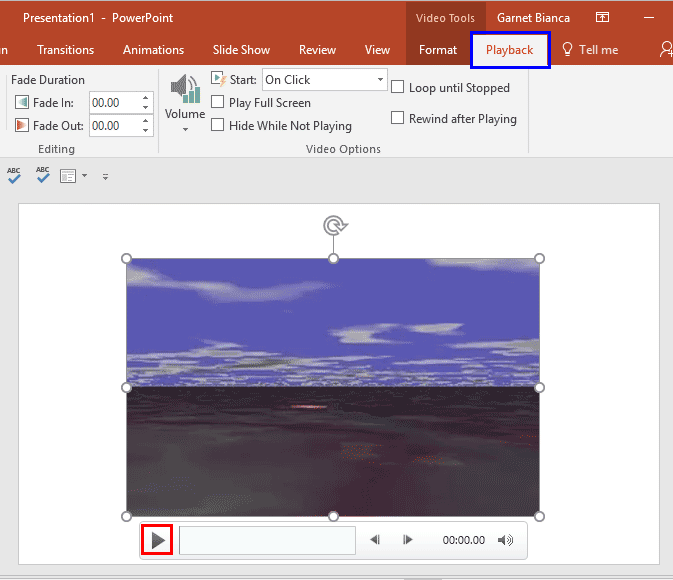 Video Tools Playback tab of the Ribbon Video Tools Playback tab of the Ribbon