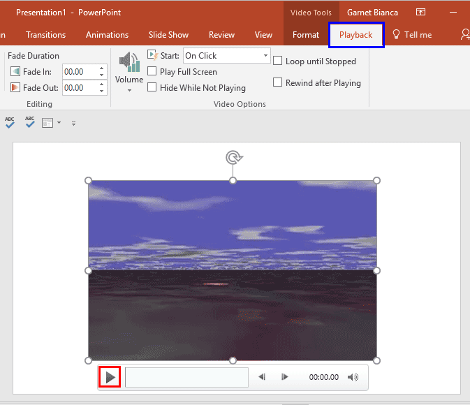 Video Tools Playback tab of the Ribbon