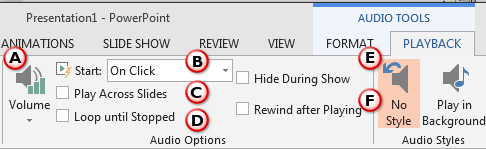 Advanced audio options within the Audio Tools Playback tab