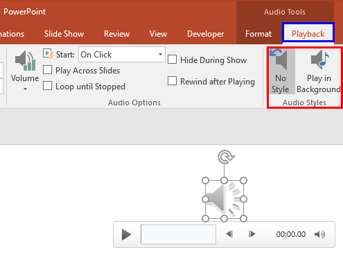 Audio Tools Playback tab of the Ribbon