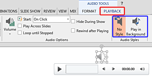 Audio Tools Playback tab of the Ribbon