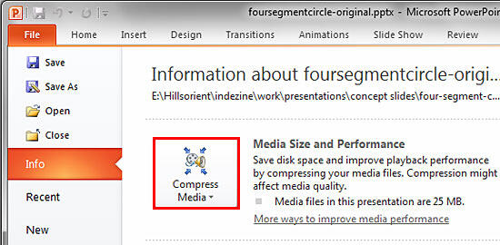 Compress Media button within the Info panel