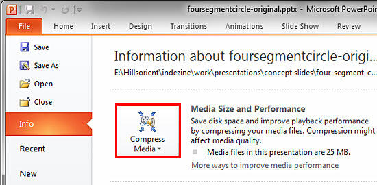 Compress Media button within the Info panel Compress Media button within the Info panel