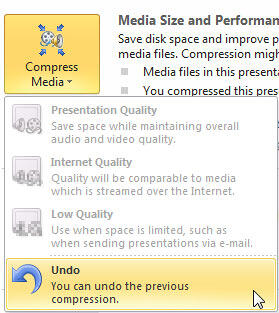 Undo option to revert compression Undo option to revert compression