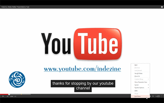 YouTube video player playing embed video on the slide