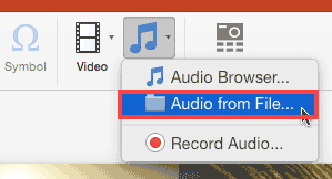Audio from File option within the Media drop-down menu