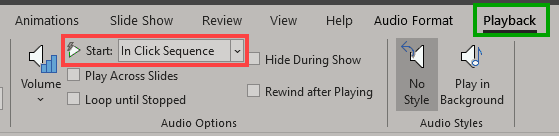 Audio Tools Playback tab of the Ribbon Audio Tools Playback tab of the Ribbon