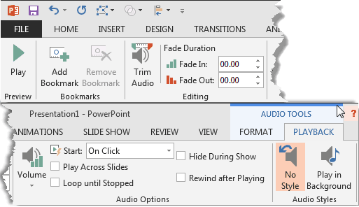 Audio Tools Playback tab of the Ribbon Audio Tools Playback tab of the Ribbon