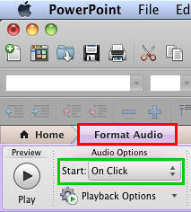 Format Audio tab of the Ribbon activated