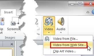 Video from Web Site option to be selected Video from Web Site option to be selected