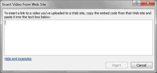 Insert Video From Web Site dialog box