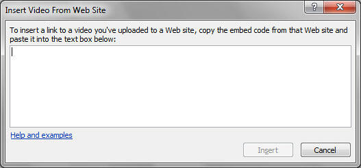 Insert Video From Web Site dialog box Insert Video From Web Site dialog box