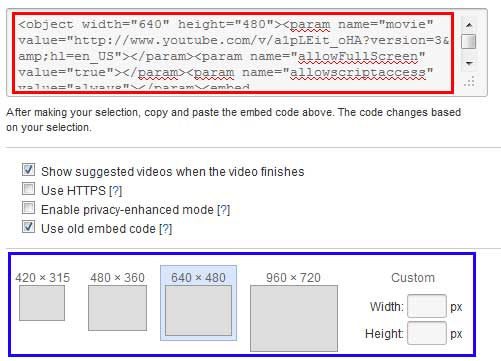 Old embed code in YouTube