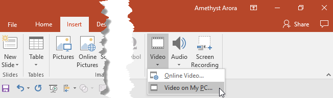 Video on My PC option Video on My PC option