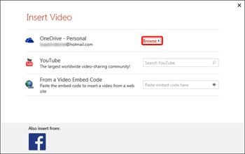 Insert Video dialog box Insert Video dialog box