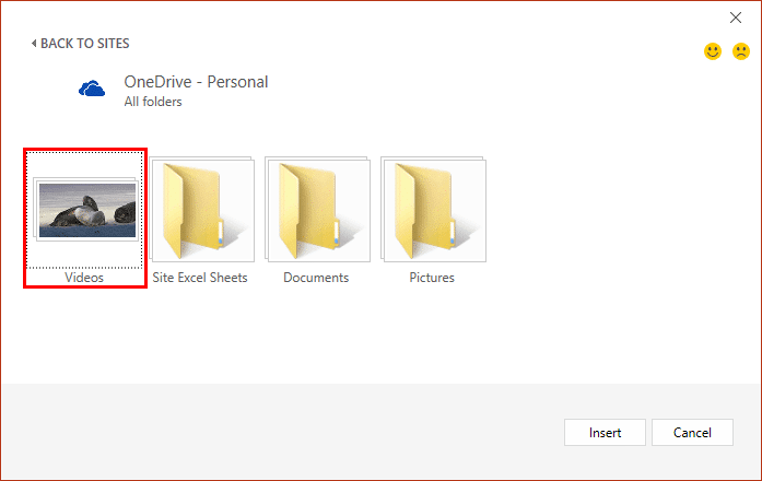 Window showing folder containing video file(s) within OneDrive